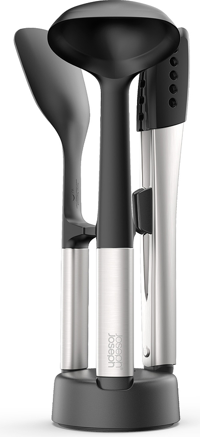 Elevate Set d'ustensiles de cuisine avec support, noir et argenté, Set 4 pièces