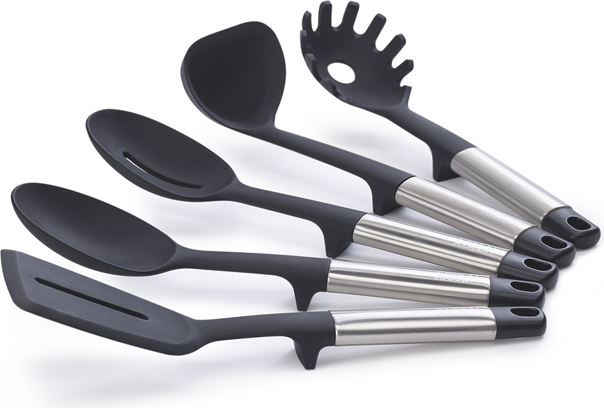 Elevate Set d'Ustensiles de Cuisine sur support, noir et argent, Set 6 pièces