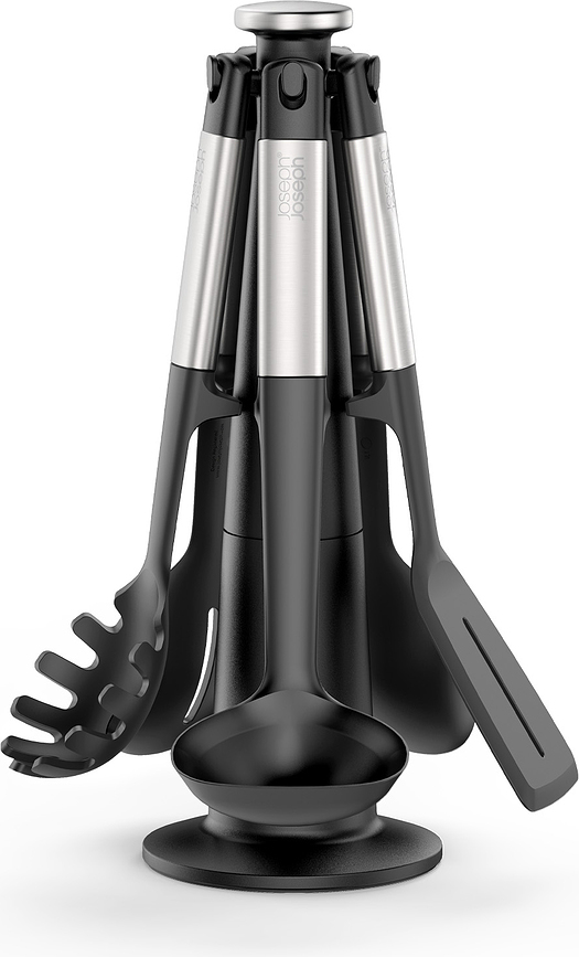 Elevate Set d'Ustensiles de Cuisine sur support, noir et argent, Set 6 pièces