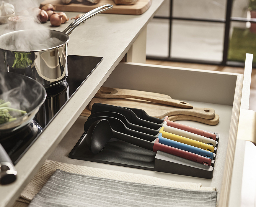 Elevate Set de Couteaux et Ustensiles de Cuisine avec organisateur, multicolores, Set 12 pièces