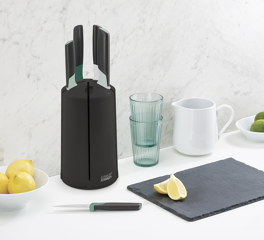 Elevate Σετ Μαχαιριών με περιστρεφόμενη βάση, σε χρώμα σάλβιας, Σετ 6 τεμαχίων