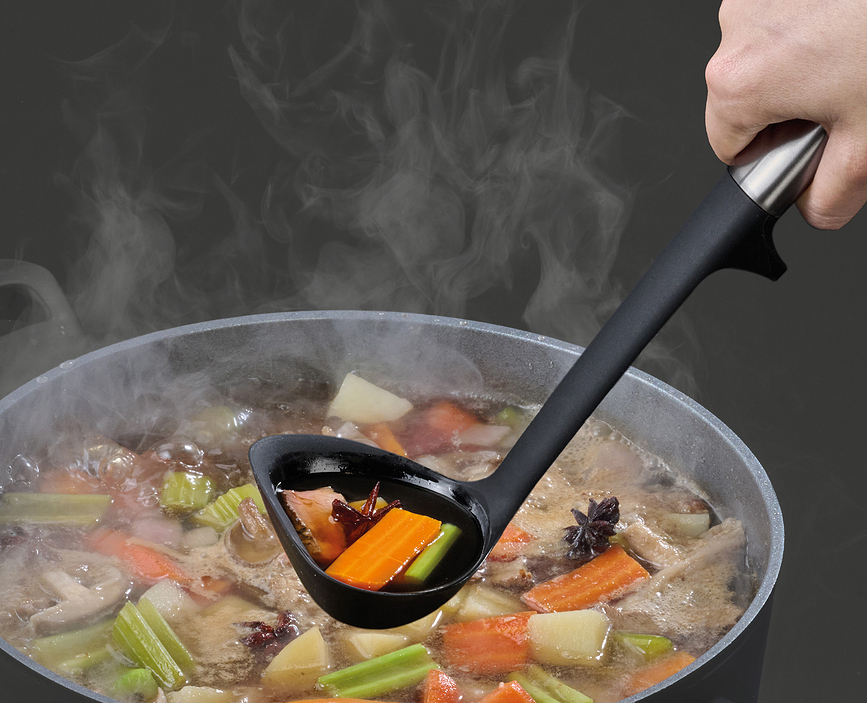 Juego de Utensilios de Cocina con soporte Elevate, negro y plateado, Set de 4 piezas