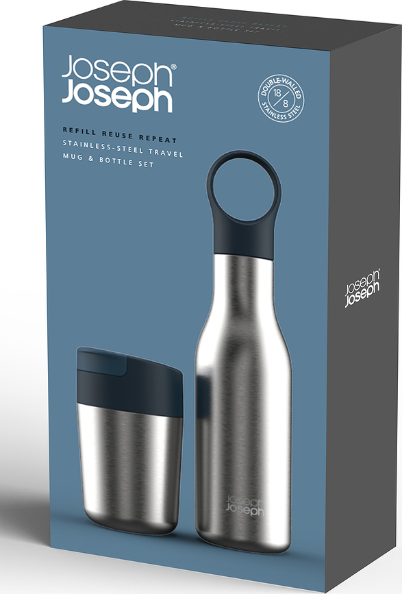 Loop & Sipp Set Bouteille et Mug Isothermes, bleus, Set 2 pièces