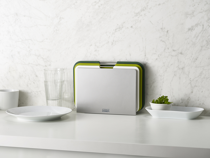 Nest M Planches à Découper avec étui de rangement, grises, Lot de 3