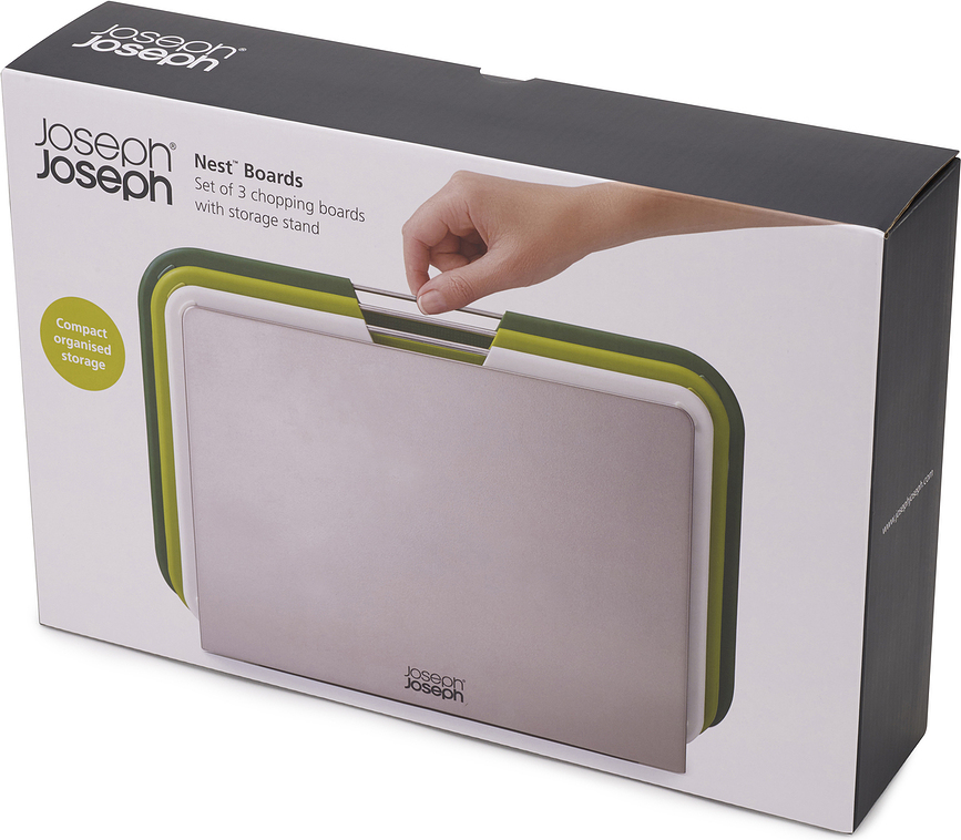 Nest M Planches à Découper avec étui de rangement, grises, Lot de 3