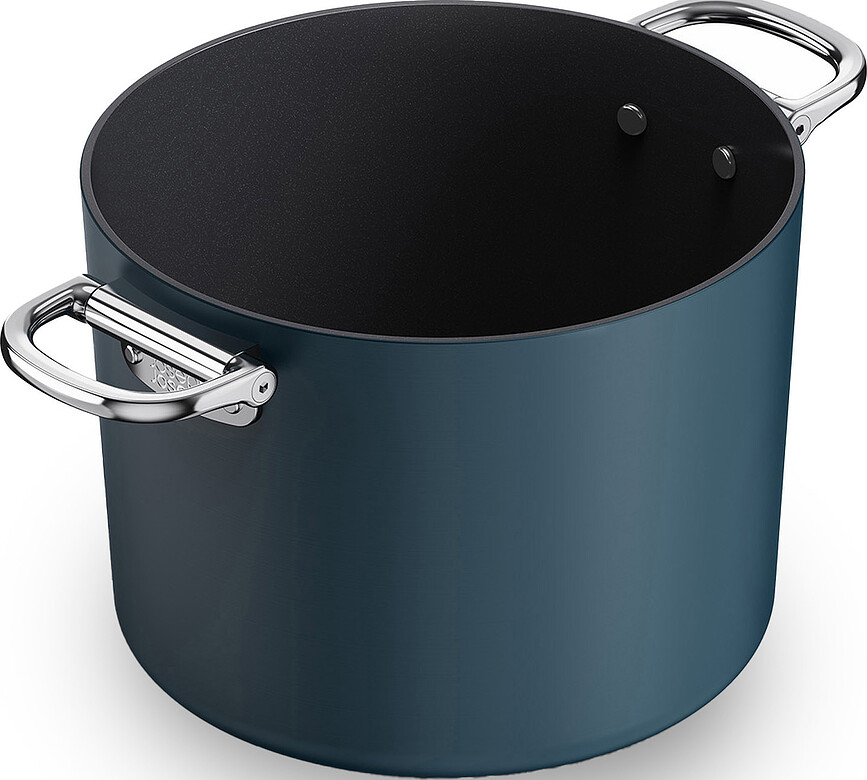 Olla alta Space, 25 cm, azul, con asas plegables y tapa