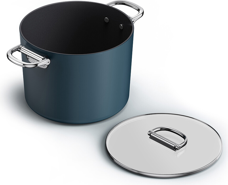 Olla alta Space, 25 cm, azul, con asas plegables y tapa