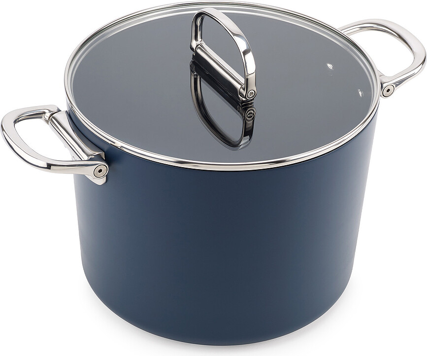 Olla alta Space, 25 cm, azul, con asas plegables y tapa