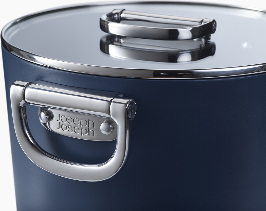 Olla alta Space, 25 cm, azul, con asas plegables y tapa