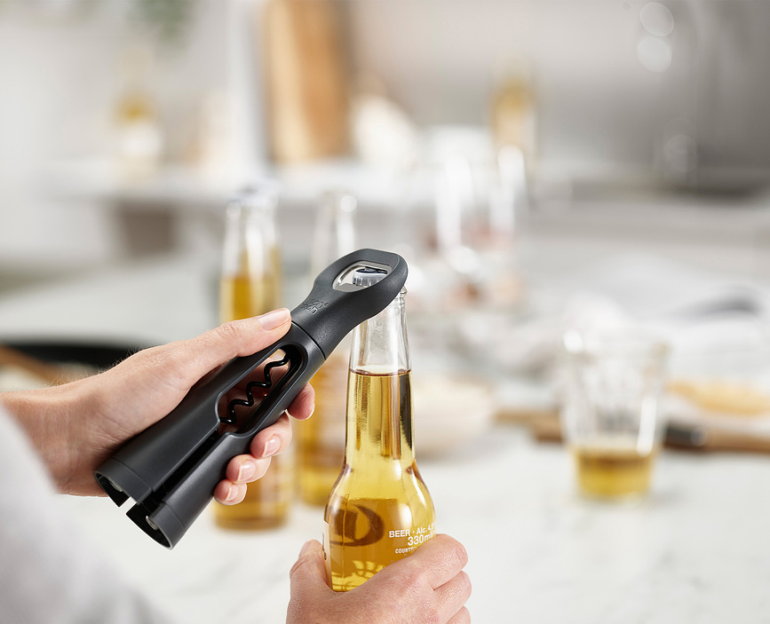 Sacacorchos y Abrebotellas con cortacápsulas Duo, gris oscuro