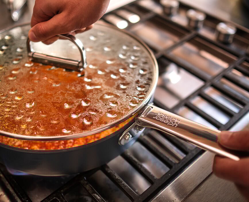 Sartén con mangos plegables Space, 28 cm, azul, con tapa