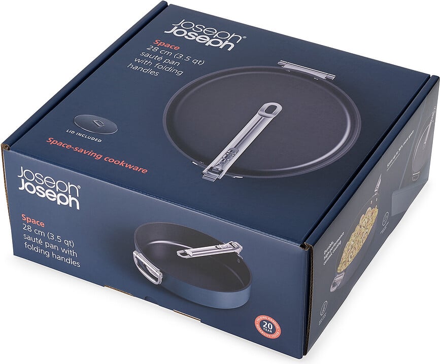 Sartén con mangos plegables Space, 28 cm, azul, con tapa