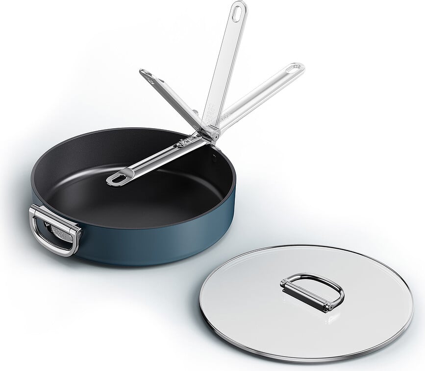 Sartén con mangos plegables Space, 28 cm, azul, con tapa