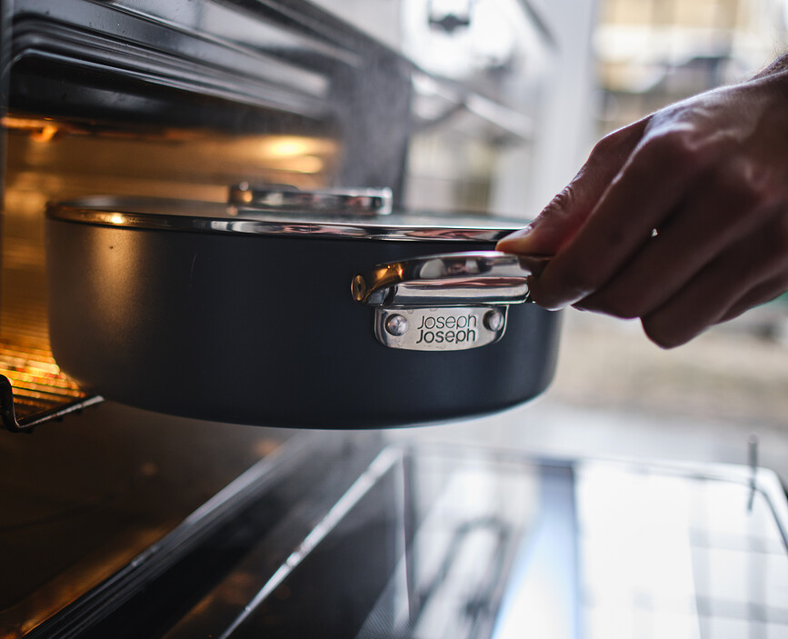 Space Faitout bas avec poignées pliables et couvercle, 28 cm, bleu