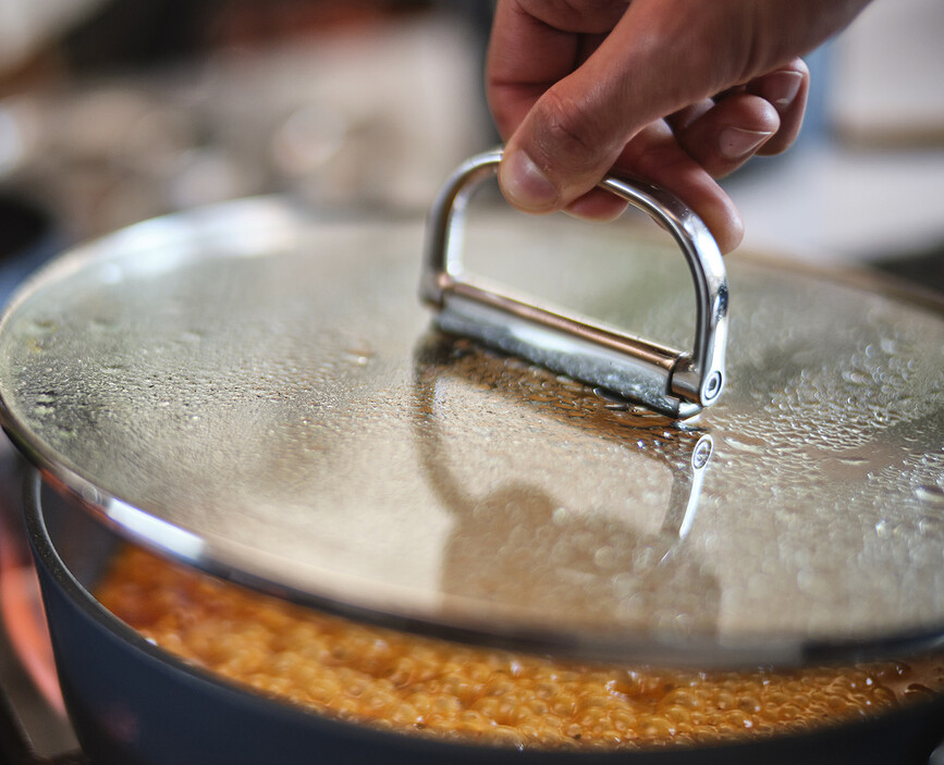 Space Faitout bas avec poignées pliables et couvercle, 28 cm, bleu