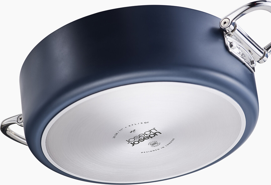 Space gryde lav 28 cm, blå, med foldbare håndtag og låg