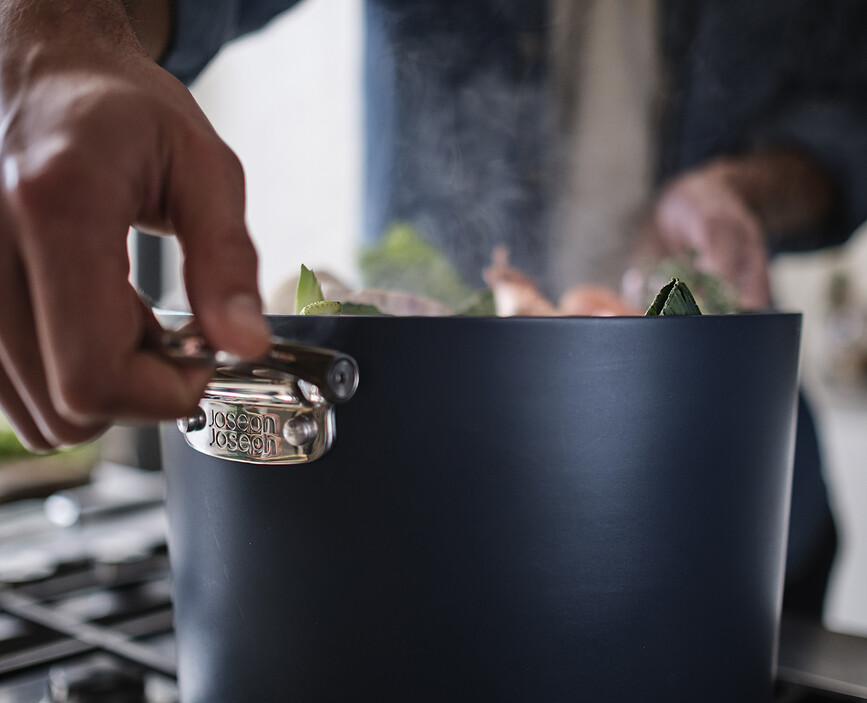 Space Visok lonec, 25 cm, moder, z zložljivimi ročaji in pokrovom
