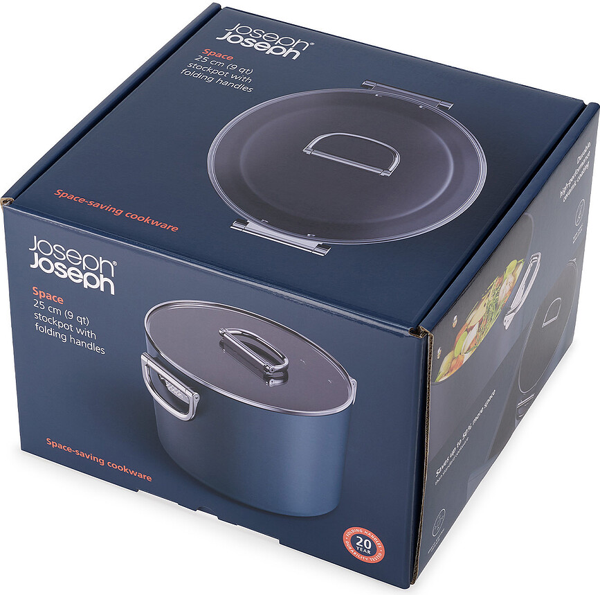 Space Visok lonec, 25 cm, moder, z zložljivimi ročaji in pokrovom