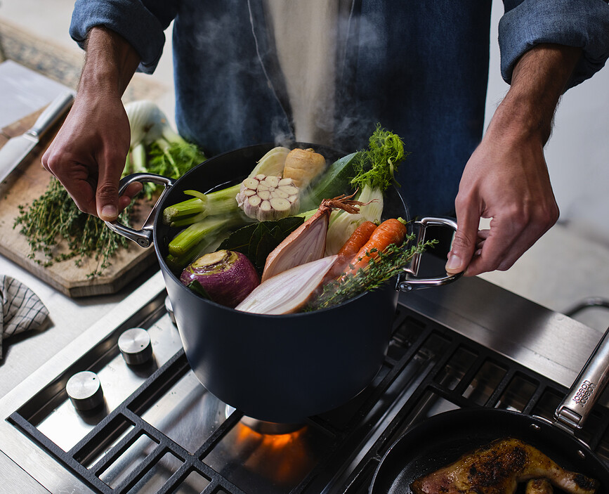 Space Visok lonec, 25 cm, moder, z zložljivimi ročaji in pokrovom
