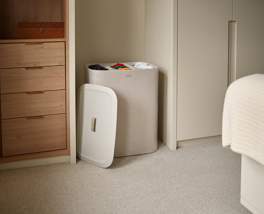 Tota Panier à Linge à triple compartiment, 90 L, gris