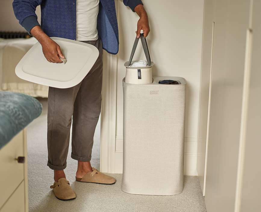 Tota Panier à Linge double compartiment, 60 L, écru