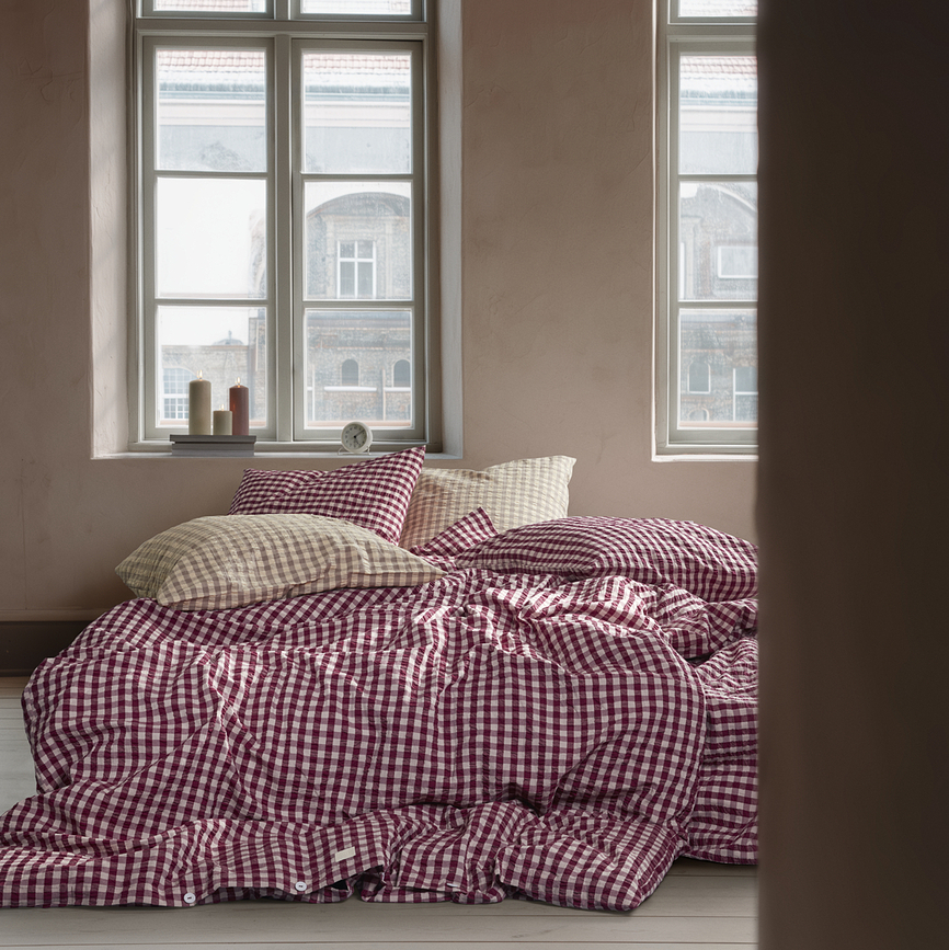 Bæk & Bølge Parure de Lit 220 x 220 cm, prune-rose, avec 2 taies d'oreiller 50 x 60 cm