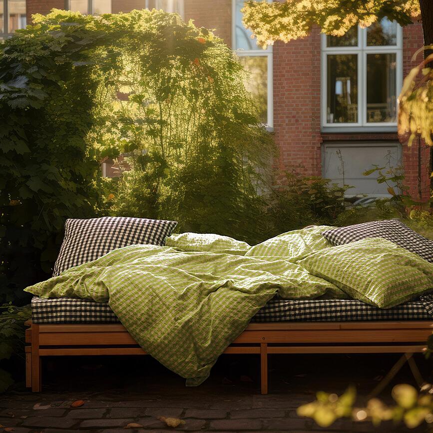 Bæk & Bølge Posteljnina, 140 x 200 cm, zeleno-roza, s prevleko za vzglavnik 60 x 63 cm