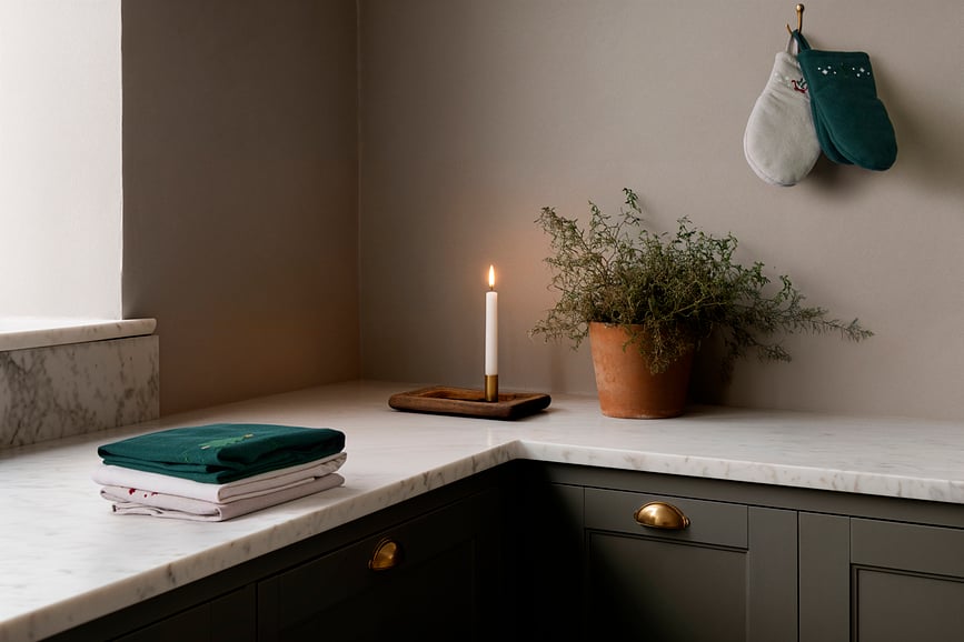 Christmas Fable Kuhinjska Krpa s motivom imele 50 x 70 cm pješčana