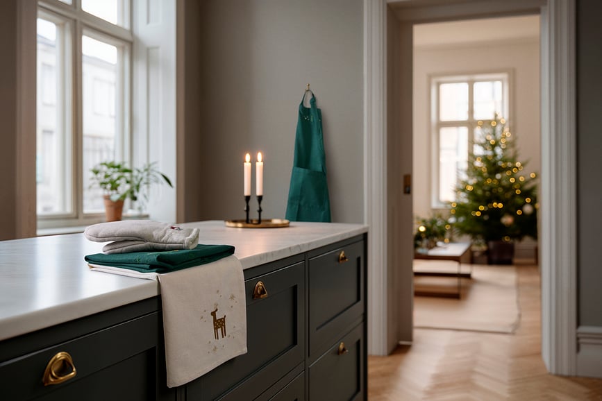 Christmas Fable Kuhinjska Krpa s motivom imele 50 x 70 cm pješčana