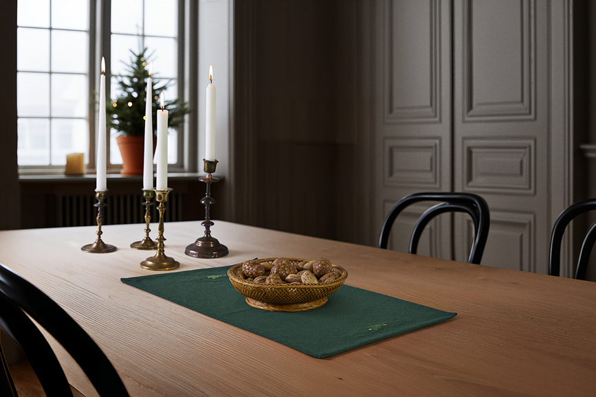 Christmas Fable Pogrinjek z motivom omele, 43 x 30 cm, temno zelen