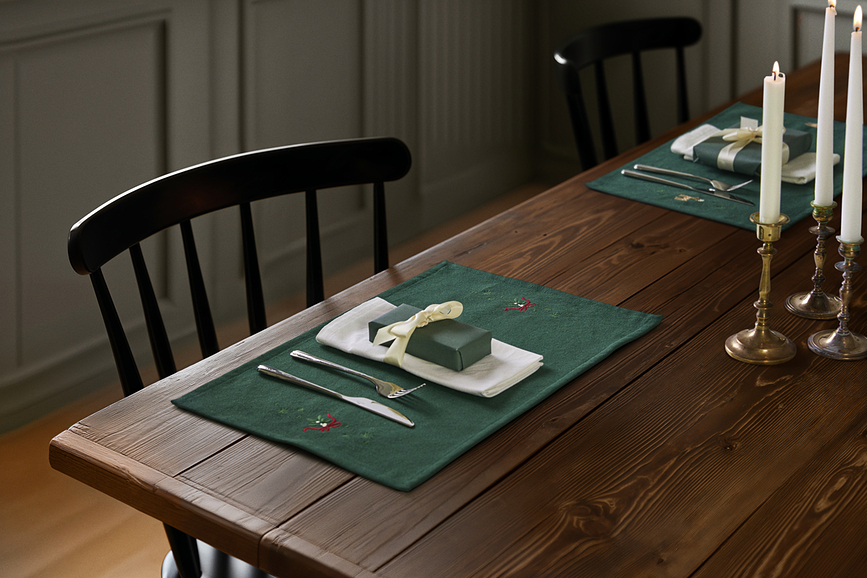 Christmas Fable Set de Table, motif gui, 43 x 30 cm, vert foncé