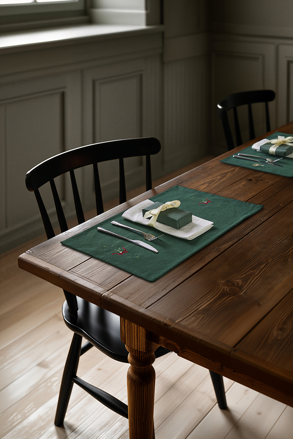 Christmas Fable Set de Table, motif gui, 43 x 30 cm, vert foncé