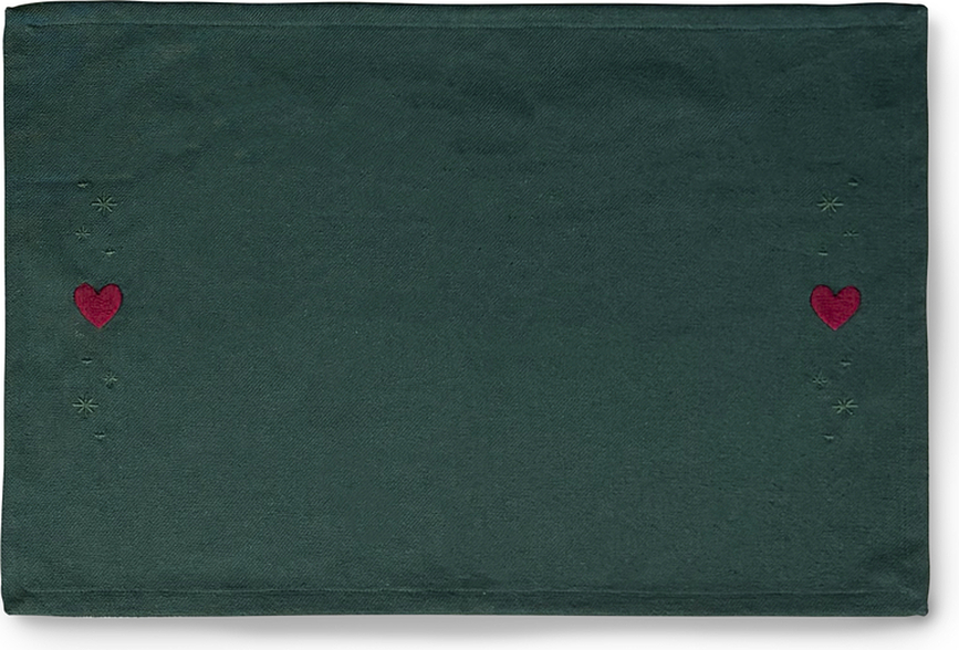 Christmas Fable Set de Table motif cœurs, 43 x 30 cm, vert foncé