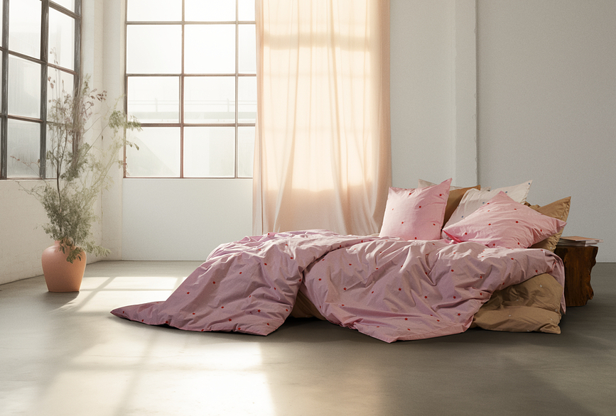 Daisy Parure de Lit 200 x 220 cm, rose, avec 2 Taies d'Oreiller 60 x 63 cm, Set 3 pièces