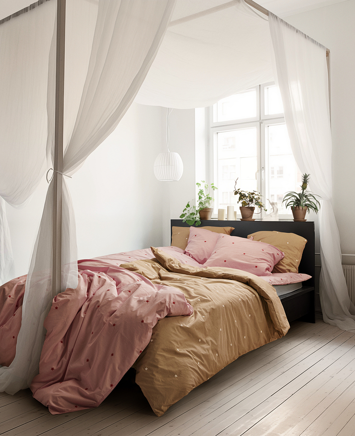 Daisy Parure de Lit 200 x 220 cm, rose, avec 2 Taies d'Oreiller 60 x 63 cm, Set 3 pièces