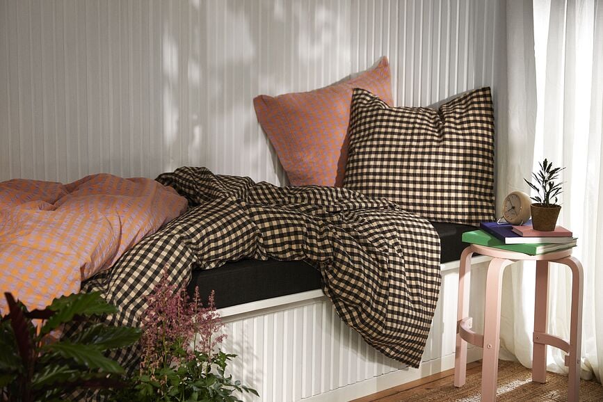 Funda Nórdica Bæk & Bølge, 140 x 220 cm, negro y arena, con funda de almohada 60 x 63 cm