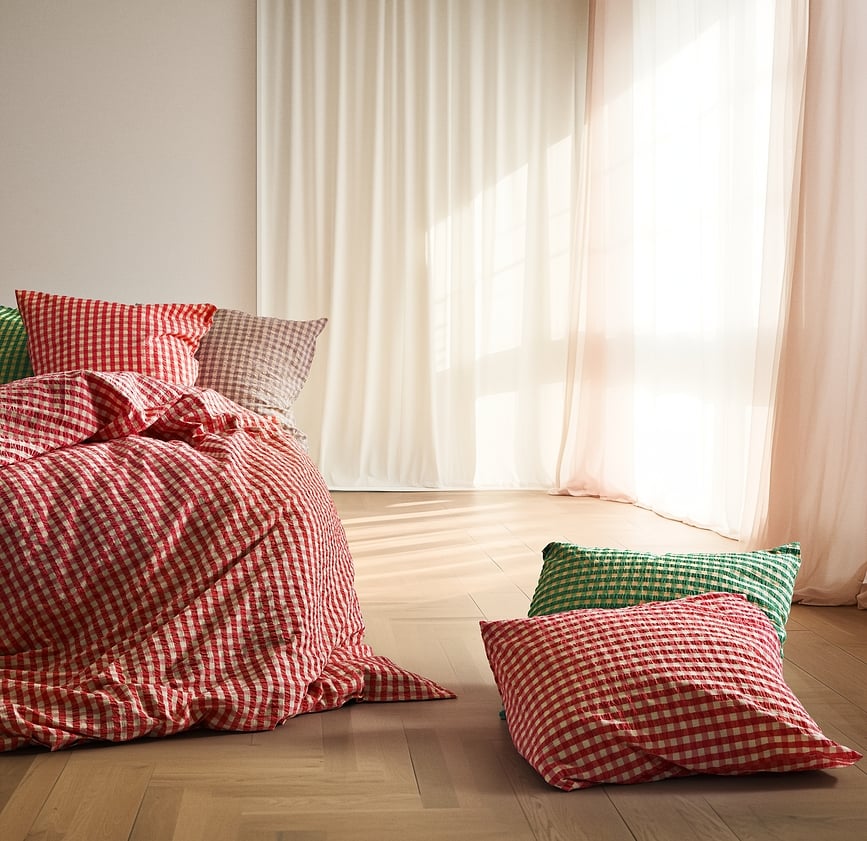 Funda Nórdica Bæk & Bølge, 140 x 200 cm, roja y amarilla, con funda de almohada 60 x 63 cm