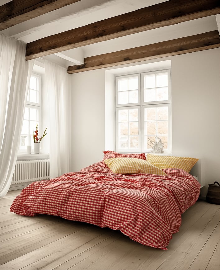 Funda Nórdica Bæk & Bølge, 140 x 200 cm, roja y amarilla, con funda de almohada 60 x 63 cm