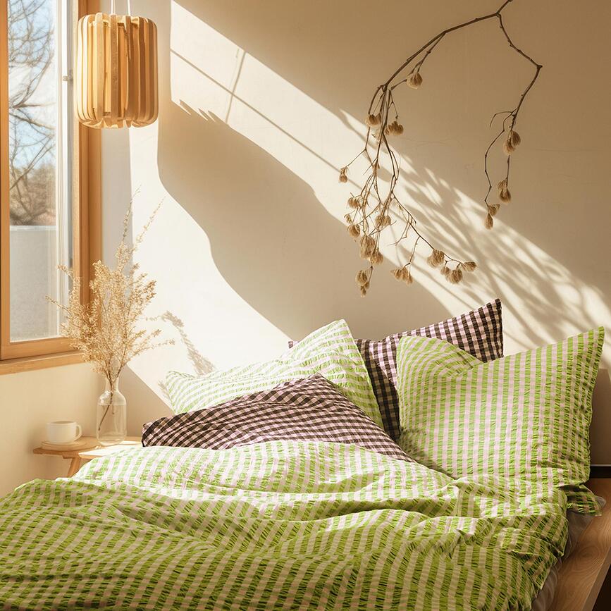 Funda Nórdica Bæk & Bølge, 140 x 200 cm, verde y rosa, con funda de almohada 60 x 63 cm