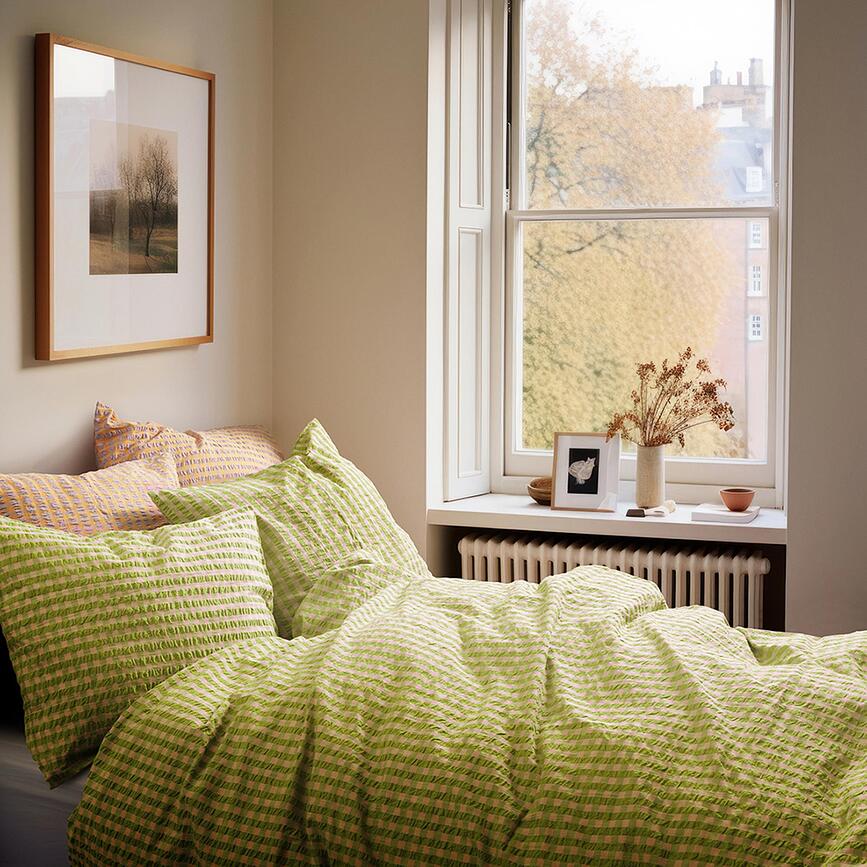 Funda Nórdica Bæk & Bølge, 140 x 200 cm, verde y rosa, con funda de almohada 60 x 63 cm