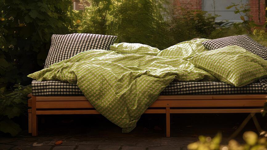 Funda Nórdica Bæk & Bølge, 140 x 200 cm, verde y rosa, con funda de almohada 60 x 63 cm