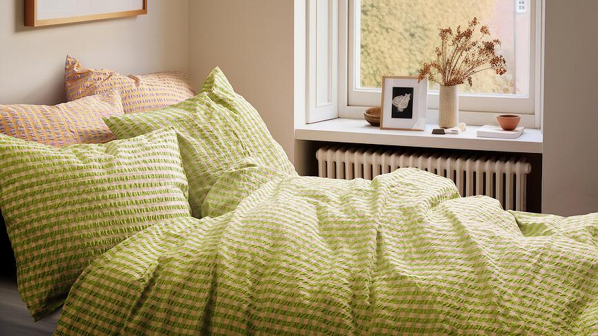 Funda Nórdica Bæk & Bølge, 140 x 200 cm, verde y rosa, con funda de almohada 60 x 63 cm