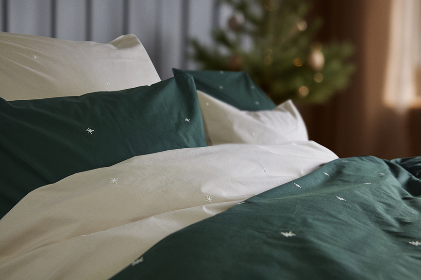 Funda Nórdica Christmas Fable, 140 x 200 cm, arena, con funda de almohada 60 x 63 cm