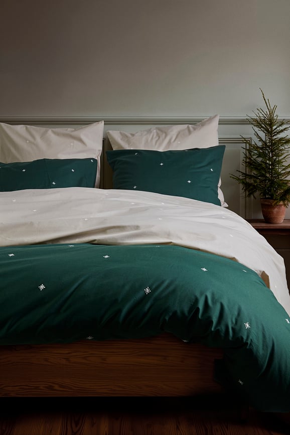 Funda Nórdica Christmas Fable, 140 x 200 cm, verde oscuro, funda de almohada 60 x 63 cm, Set de 2 piezas