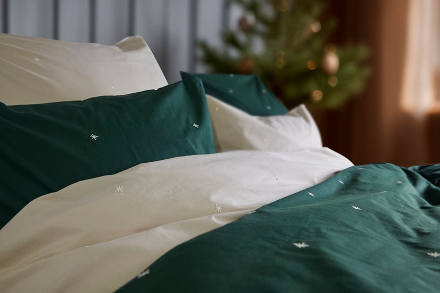 Funda Nórdica Christmas Fable, 140 x 200 cm, verde oscuro, funda de almohada 60 x 63 cm, Set de 2 piezas