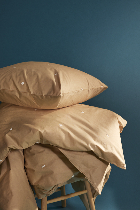 Funda Nórdica Daisy, 140 x 200 cm, color arena, con funda de almohada 60 x 63 cm