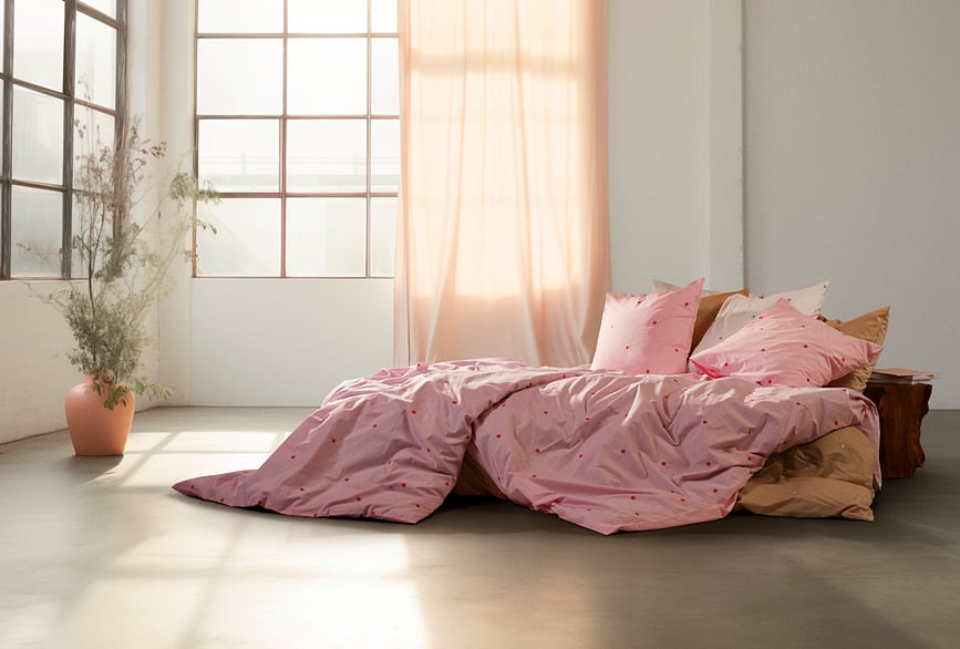 Funda Nórdica Daisy, 140 x 200 cm, rosa, con funda de almohada 60 x 63 cm