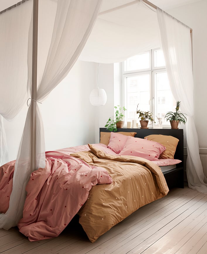 Funda Nórdica Daisy, 140 x 200 cm, rosa, con funda de almohada 60 x 63 cm