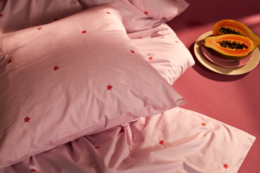 Funda Nórdica Daisy, 140 x 200 cm, rosa, con funda de almohada 60 x 63 cm