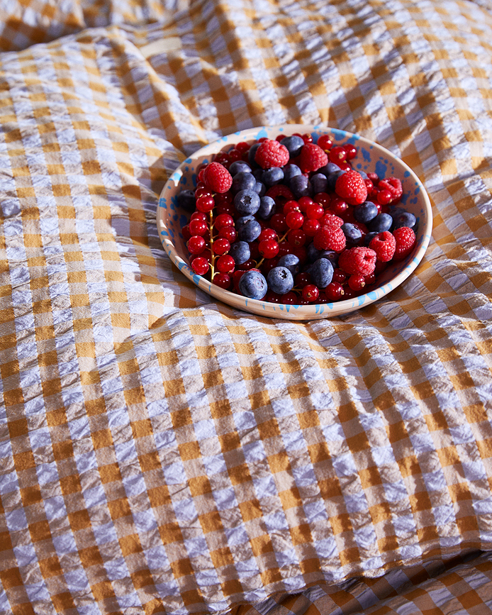 Funda Nórdica Bæk & Bølge, 150 x 210 cm, naranja y azul, con funda de almohada 50 x 60 cm